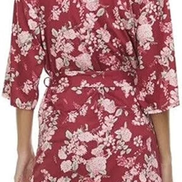 Flora Nikrooz Jacqueline Travel Set Sz L Brick Floral 3 Pc Robe Cami Shorts NEW - Picture 2 of 15
